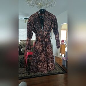 Pamela McCoy Leopard Print Wrap Trench Coat - Brown & Black